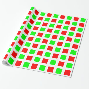 Vierkantjes - Rood en Groen op Wit Cadeaupapier