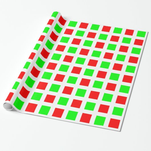 Vierkantjes - Rood en Groen op Wit Cadeaupapier (Uitgerold)