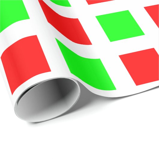 Vierkantjes - Rood en Groen op Wit Cadeaupapier (Rol Hoek)