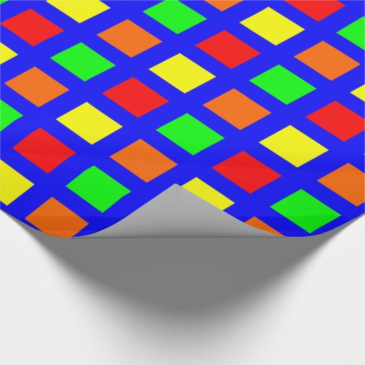 Vierkantjes - Spectrum 01 op blauw Cadeaupapier (Hoek)