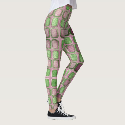 Vierkantjes voor lavendel en groen schijnen leggings (Rechts)