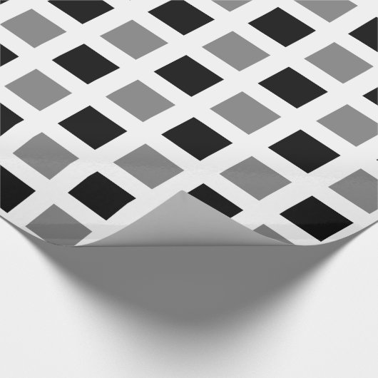 Vierkantjes - zwart en grijs op wit cadeaupapier (Hoek)