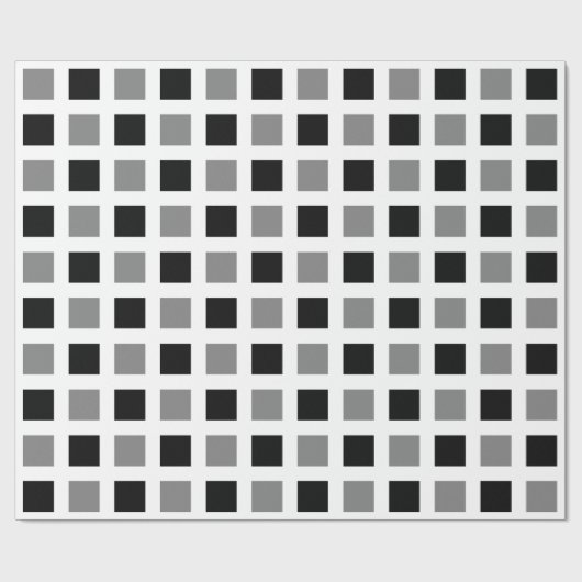 Vierkantjes - zwart en grijs op wit cadeaupapier (Vlak)