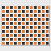 Vierkantjes - zwart en Oranje op wit Cadeaupapier (Vlak)