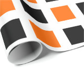 Vierkantjes - zwart en Oranje op wit Cadeaupapier (Rol Hoek)