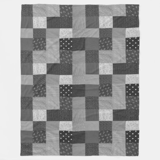 vierkantjes zwarte en witte  patchwork fleece deken (Voorkant)
