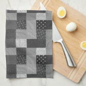 vierkantjes zwarte en witte patchwork theedoek (Quarter Fold)