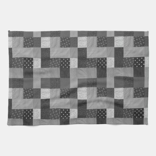 vierkantjes zwarte en witte patchwork theedoek (Horizontaal)