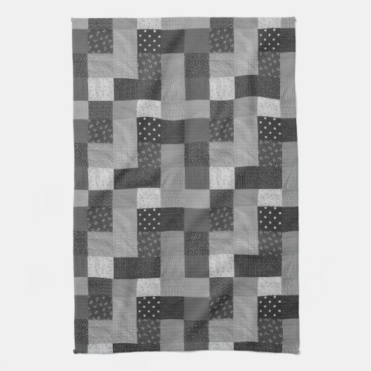 vierkantjes zwarte en witte patchwork theedoek (Verticaal)