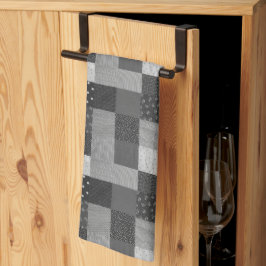 vierkantjes zwarte en witte  patchwork theedoek