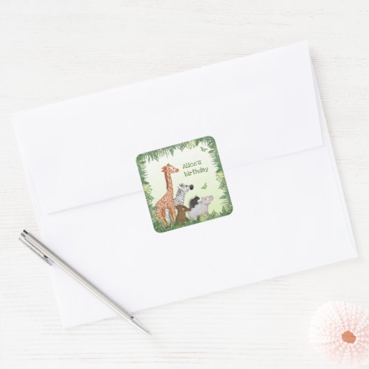 Vierkantsfeest stickers van Safari-dieren (Envelop)