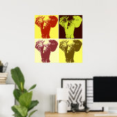 Vierkleurige Pop Art Olifanten Retro Stijl Poster (Thuiskantoor)