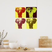 Vierkleurige Pop Art Olifanten Retro Stijl Poster (Keuken)