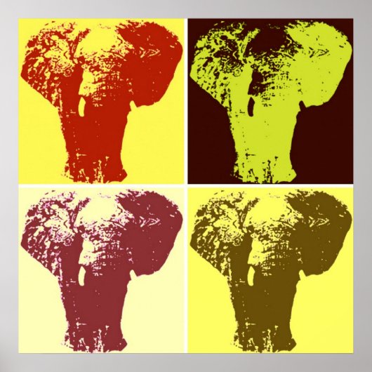 Vierkleurige Pop Art Olifanten Retro Stijl Poster (Voorkant)
