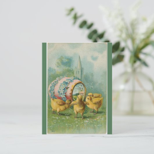  vierkuikeneieren en kerkPasen Briefkaart (Staand voorkant)