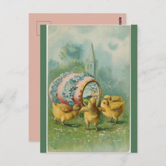  vierkuikeneieren en kerkPasen Briefkaart (Voorkant / Achterkant)
