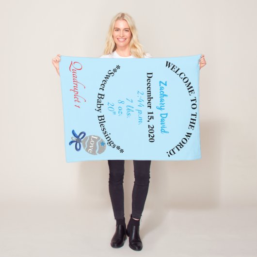 Vierling Baby Boy Rattle Blue Fleece Deken (In situ)