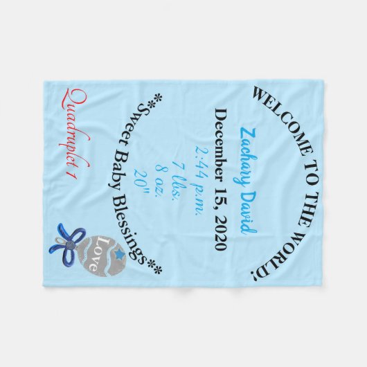 Vierling Baby Boy Rattle Blue Fleece Deken (Voorkant (Horizontaal))