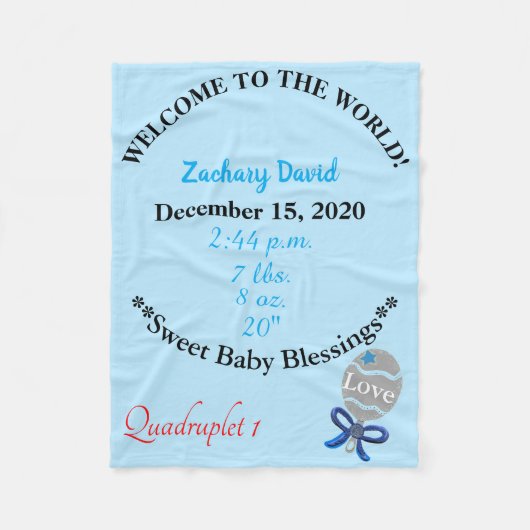 Vierling Baby Boy Rattle Blue Fleece Deken (Voorkant)