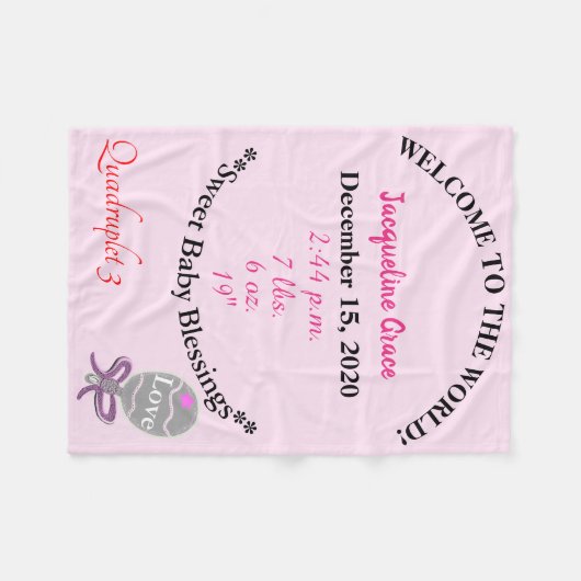 Vierling Baby Meisje Roze Rattle Fleece Deken (Voorkant (Horizontaal))