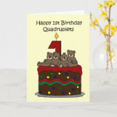 Vierling eerste verjaardag kaart (Gele Bloem)