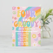Viermaal Groovy Birthday Uitnodiging (Staand voorkant)