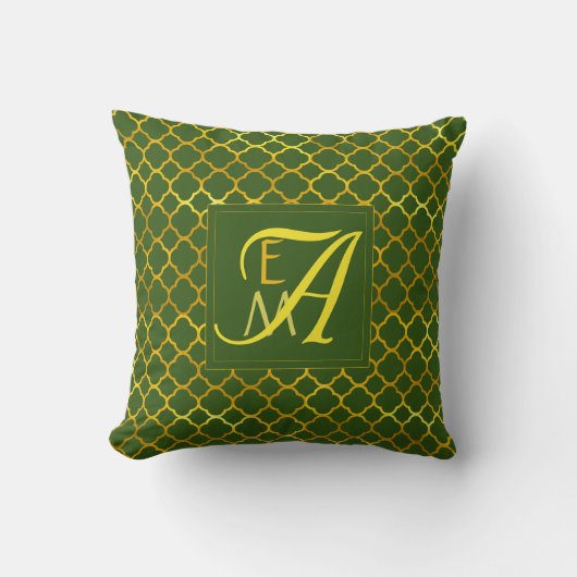 Vierpas MONOGRAM Groen Goud Nieuwgetrouwd Huwelijk Kussen (Voorkant)