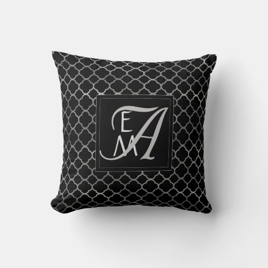 Vierpas MONOGRAM ZWART ZILVER Huwelijk Kussen (Voorkant)