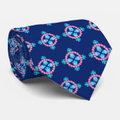 Vierpunts mandala, indigo blauw, turquoise en roze stropdas (Opgerold)