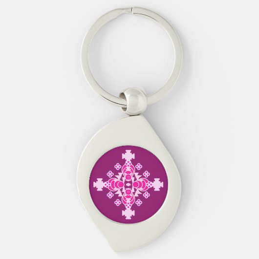 Vierpunts Mandala - lichtroze en pruim Sleutelhanger (Voorkant)