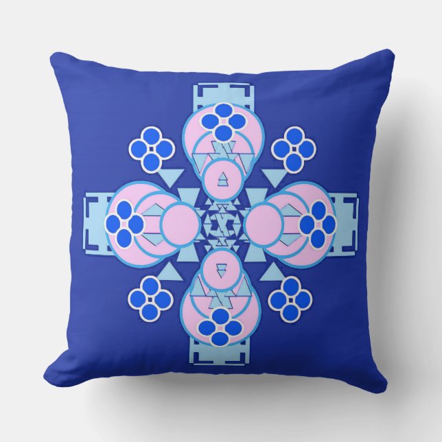Vierpunts Mandala - orchidee, blauw en kobalt Kussen (Voorkant)