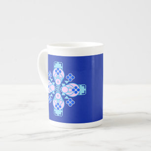 Vierpunts Mandala - orchidee, blauw en kobalt Porselein Kop