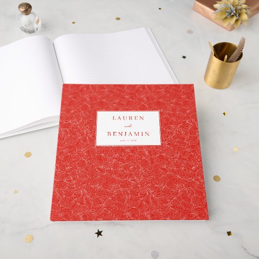 Vierrood bloemmotief gastenboek (Voorkant open)