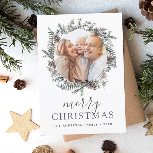 Vierry Kerstmis Blauwe Foto Holiday Feestdagenkaart