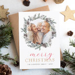 Vierry Kerstmis Blauwe Foto Holiday Feestdagenkaart<br><div class="desc">Rustic Winter Merry-kerstfotokaart met Holiday Dusty Blue,  Green and Brown Greenery,  Pine Tree Branches,  Pinecones en simpele achtergrond.</div>