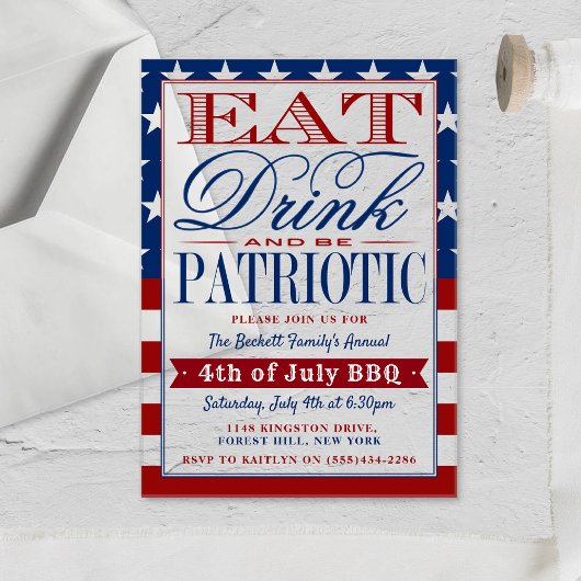 Vierste juli Eat, Drink en wees patriottisch Acryl Uitnodigingen