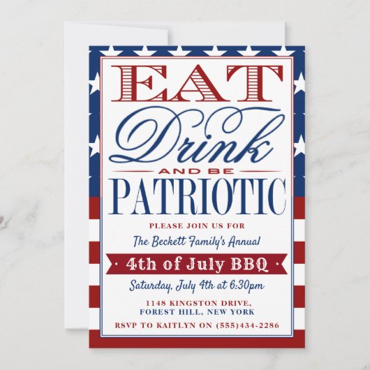 Vierste juli Eat, Drink en wees patriottisch Kaart (Voorkant)