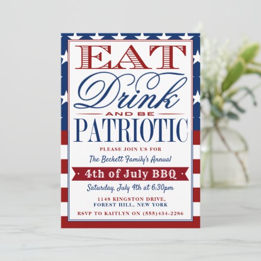 Vierste juli Eat, Drink en wees patriottisch Kaart (Staand voorkant)