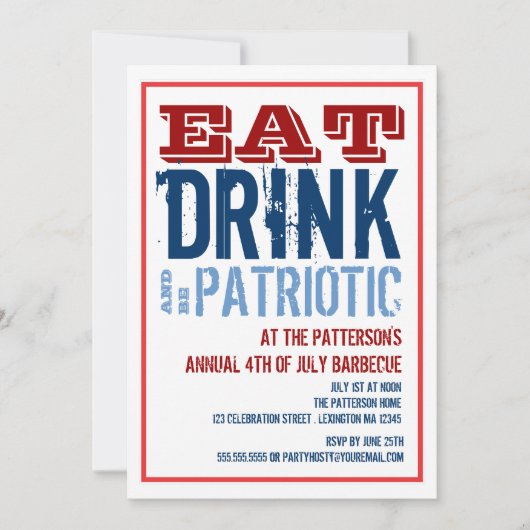 Vierste juli van de BBQ-partij Eat, Drink & Be Pat Kaart (Voorkant)