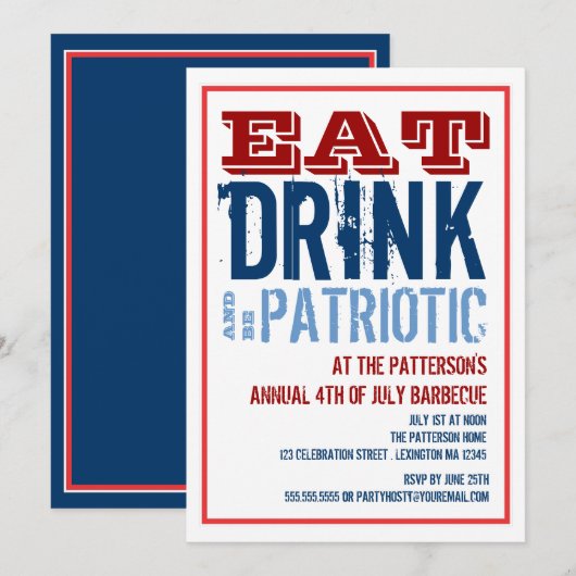 Vierste juli van de BBQ-partij Eat, Drink & Be Pat Kaart (Voorkant / Achterkant)