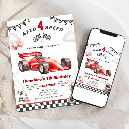Vierversnellingsbak Racing Auto Jongen 4e Verjaard Kaart