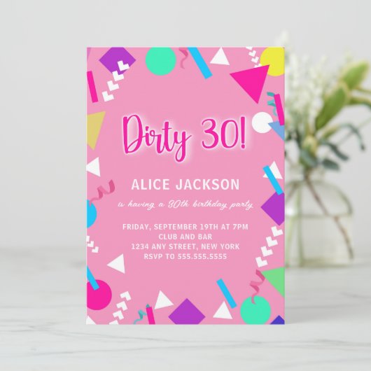 Vies 30 Verjaardag Roze en Retro Kaart (Staand voorkant)