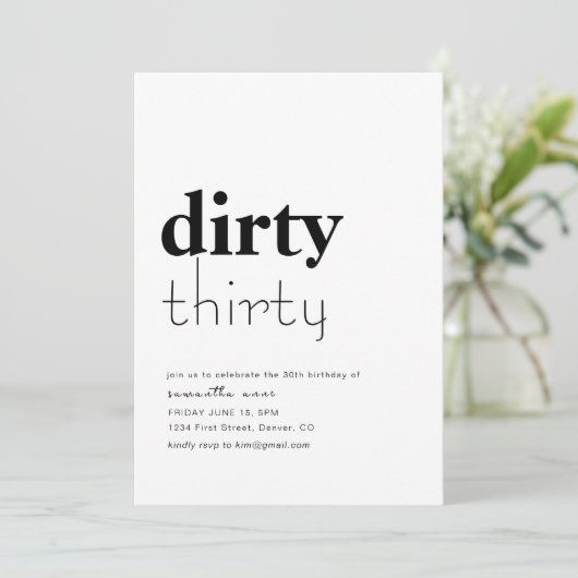 Vies Dertig 30e Verjaardagsfeestje Uitnodigen Kaart (Staand voorkant)