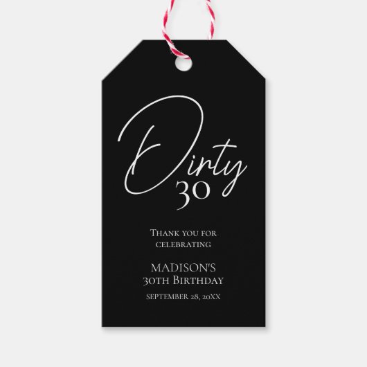 Vies Dertig 30e Zwart & Wit Verjaardag Cadeaulabel (Voorkant)