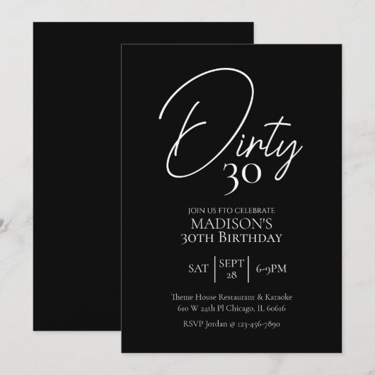 Vies Dertig 30e Zwart & Wit Verjaardag Kaart (Voorkant / Achterkant)