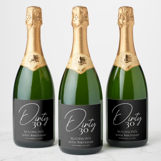 Vies Dertig 30e Zwart & Wit Verjaardag Sparkling Wijnetiket (Flessen)