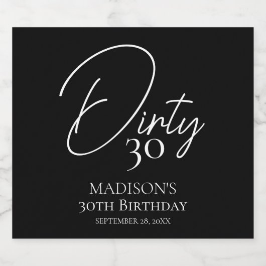 Vies Dertig 30e Zwart & Wit Verjaardag Sparkling Wijnetiket (Enkel label)