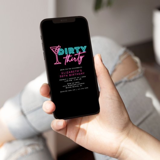 Vies Dertig Neon Blauw & Roze 30E Verjaardag Kaart