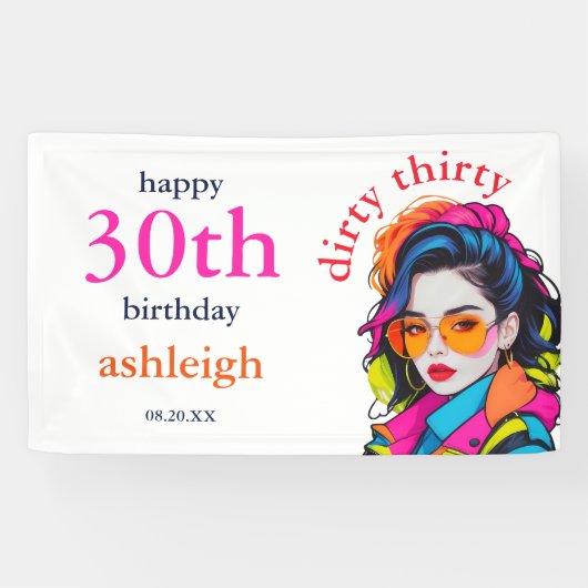 Vies dertig verjaardagsfeestje spandoek (Horizontaal)