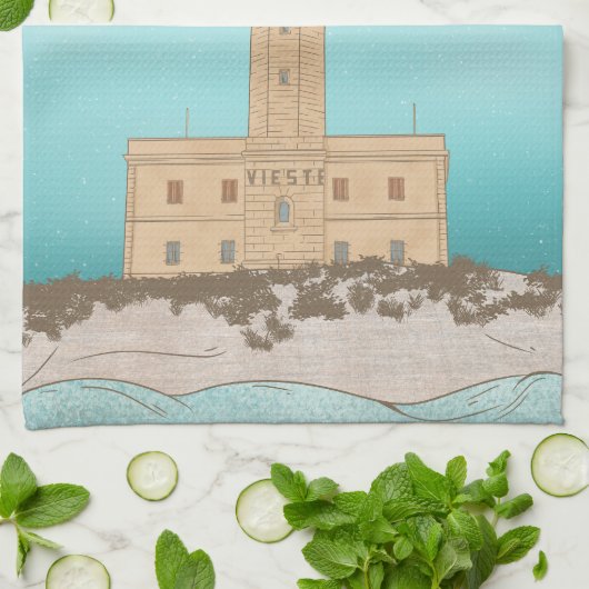 Vieste Lighthouse Italië Theedoek (Gevouwen)